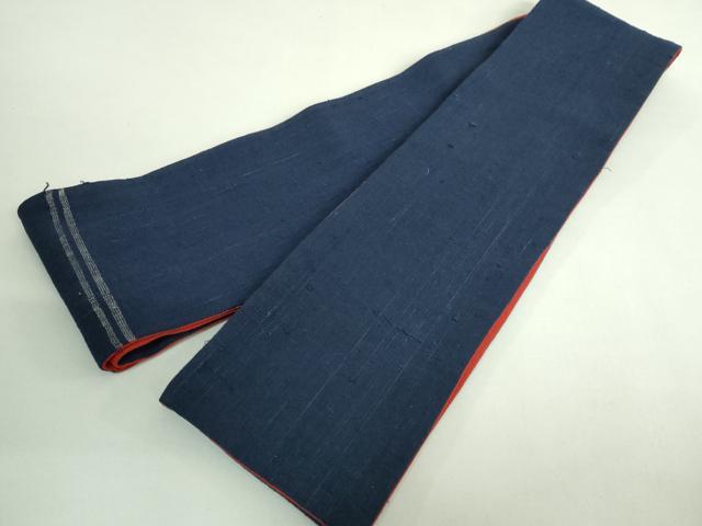 平和屋着物●極上　浦野理一　経節紬　両面　半幅帯　紺色×朱色　逸品　DZAB3983kh6_1