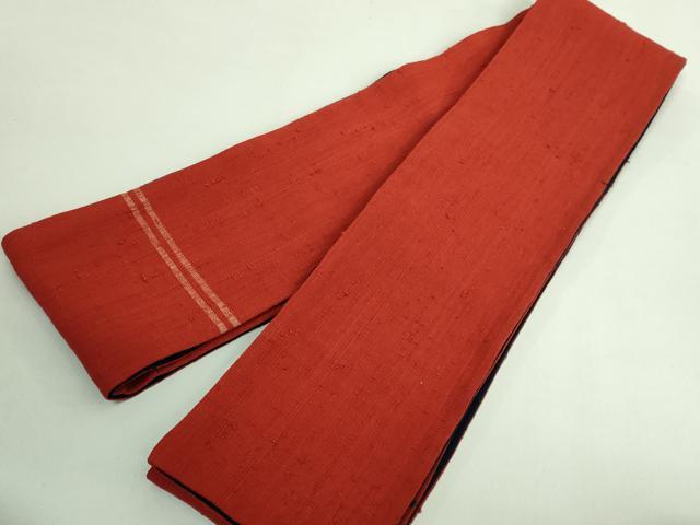 平和屋着物●極上　浦野理一　経節紬　両面　半幅帯　紺色×朱色　逸品　DZAB3983kh6_9