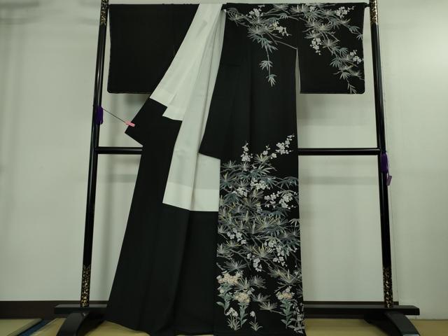 平和屋本店●極上　十日町友禅作家　林静穂　訪問着　松竹梅　四季花文　黒地　逸品　DZAB4001kh6 平和屋本店○極上 十日町友禅作家 林静穂 訪問着 松竹梅 四季花文 黒地