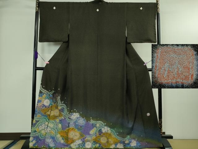 平和屋着物▽訪問着 単衣 花車文 金彩 正絹 逸品 AABF4433jh