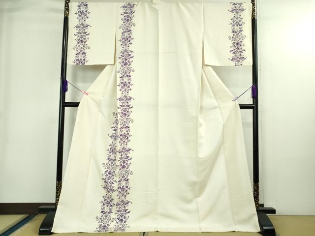 平和屋本店●極上　訪問着　木版染　更紗花間道　象牙色地　京都きもの友禅扱い　ロング丈　逸品　DZAB4015kh6