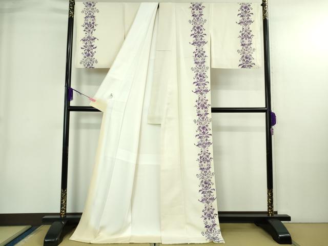 平和屋本店●極上　訪問着　木版染　更紗花間道　象牙色地　京都きもの友禅扱い　ロング丈　逸品　DZAB4015kh6_1