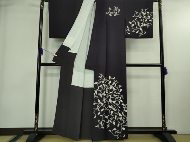 平和屋本店●極上　きもの志麻　岩下志麻ブランド　訪問着　葡萄唐草文　深紫色地　金彩　反端付き　逸品　DZAB4024kh6_1