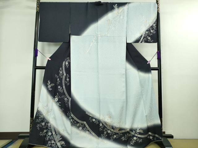 平和屋本店●極上　訪問着　ラインストーン　花唐草文　藍白色地　暈し染め　金銀彩　逸品　DZAB4028kh6