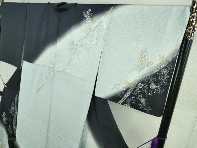 平和屋本店●極上　訪問着　ラインストーン　花唐草文　藍白色地　暈し染め　金銀彩　逸品　DZAB4028kh6_2