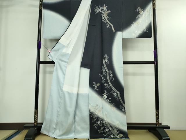 平和屋本店●極上　訪問着　ラインストーン　花唐草文　藍白色地　暈し染め　金銀彩　逸品　DZAB4028kh6_1