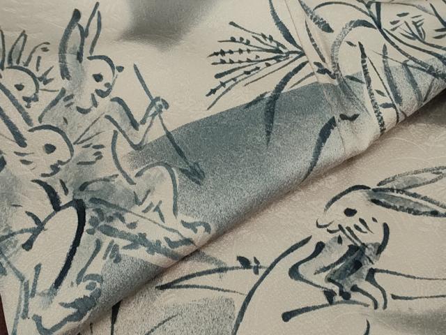 平和屋本店●極上　訪問着　作家物　本藍　鳥獣戯画　手描き　暈し染め　藤煤竹色地　逸品　DZAB4032kh6