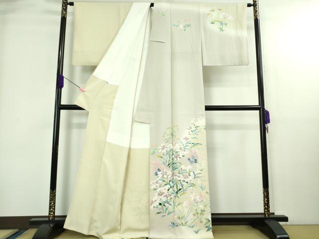 平和屋本店●極上　訪問着　友禅　作家物　草花文　暈し染め　逸品　DZAB4037kh6_1