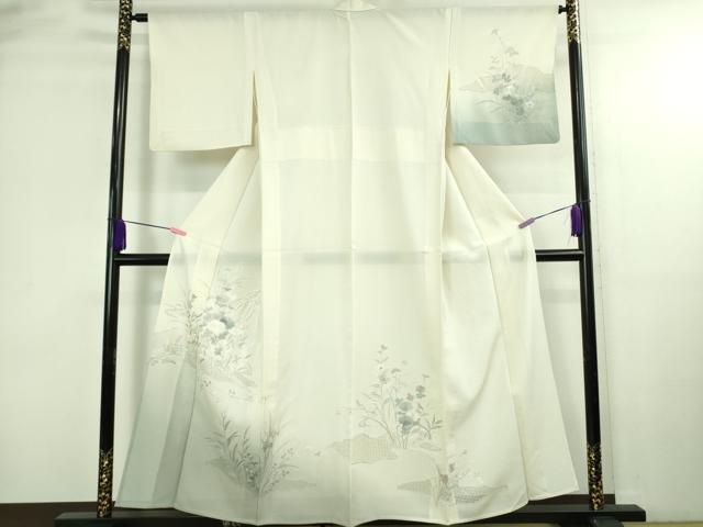 平和屋本店＊極上　夏物　中国三大刺繍 スワトウ刺繍　汕頭・相良刺繍　総刺繍　訪問着　絽　秋草文　暈し染め　象牙色　逸品　DZAB4038kh6