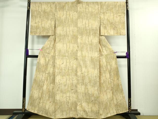 平和屋本店●極上　染織の名門　しょうざん 生紬　南天蔦の葉文　さが美扱い　反端付き　逸品　DZAB4054kh6_1