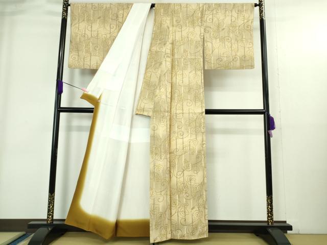平和屋本店●極上　染織の名門　しょうざん 生紬　南天蔦の葉文　さが美扱い　反端付き　逸品　DZAB4054kh6_2