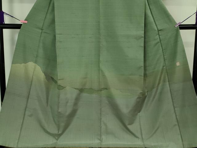 平和屋本店●極上　伝統工芸士　曽根武勇　訪問着　紬地　遠山文　柳煤竹色地　ロング丈　逸品　DZAB4055kh6_3