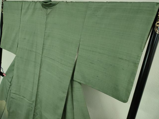 平和屋本店●極上　伝統工芸士　曽根武勇　訪問着　紬地　遠山文　柳煤竹色地　ロング丈　逸品　DZAB4055kh6_2