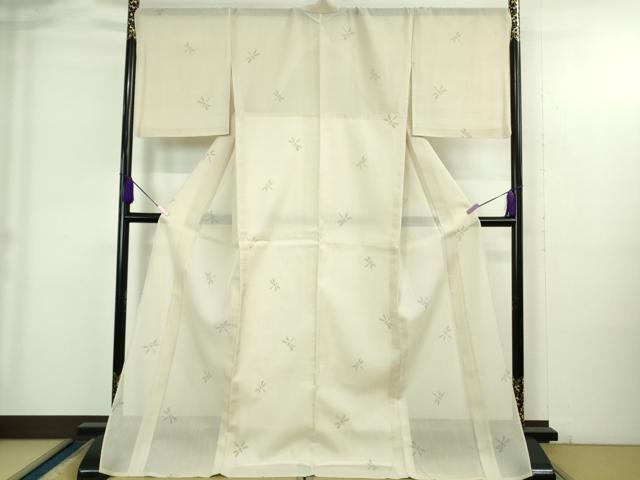 平和屋本店＊極上　夏物　本塩沢　夏塩沢　蜻蛉　トンボ　練色地　ロング丈　逸品　未使用　DZAB4058kh6