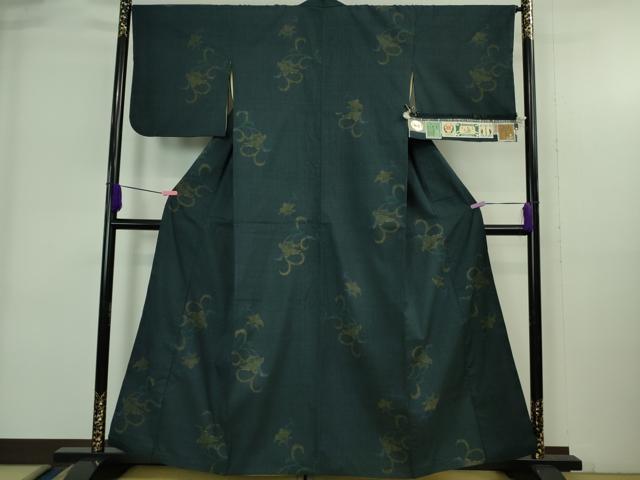 平和屋本店●極上　本場結城紬　重要無形文化財　100亀甲　飛び亀甲柄　花唐草文　褐返色地　証紙付き　逸品　DZAB4080kh6