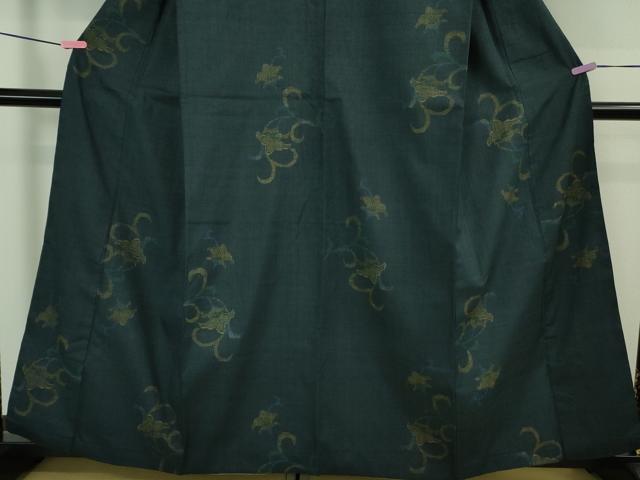 平和屋本店●極上　本場結城紬　重要無形文化財　100亀甲　飛び亀甲柄　花唐草文　褐返色地　証紙付き　逸品　DZAB4080kh6