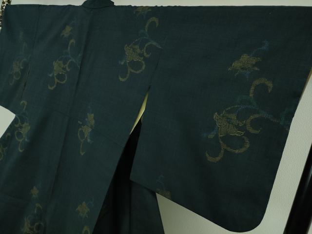 平和屋本店●極上　本場結城紬　重要無形文化財　100亀甲　飛び亀甲柄　花唐草文　褐返色地　証紙付き　逸品　DZAB4080kh6