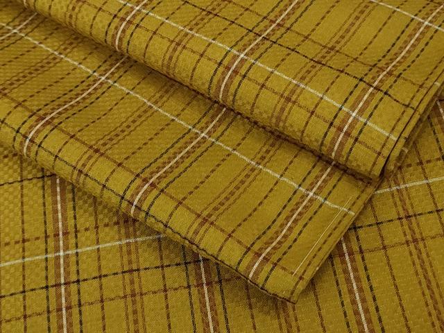 平和屋本店▽極上　山下八百子　本場黄八丈　紬　市松綾織　単衣　格子　逸品　未使用　DZAB4111kh6