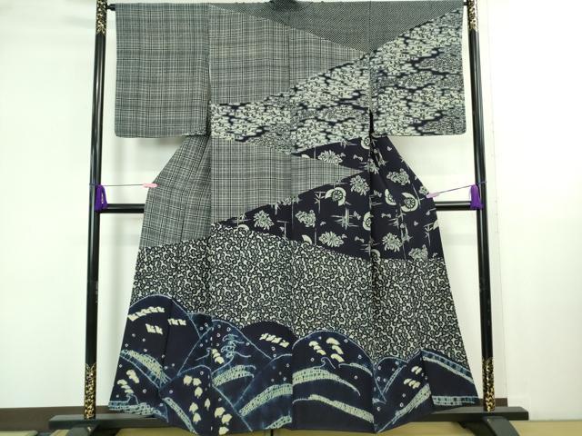 平和屋本店●極上　藍香房　訪問着　天然藍染　立波に千鳥　笹竹　ふくら雀　花萩　逸品　DZAB4135kh6