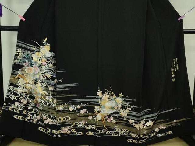 平和屋本店●極上　金彩友禅　卓越技能者・名工・和田光正　黒留袖　花束文　金銀彩　逸品　DZAB4144kh6_2