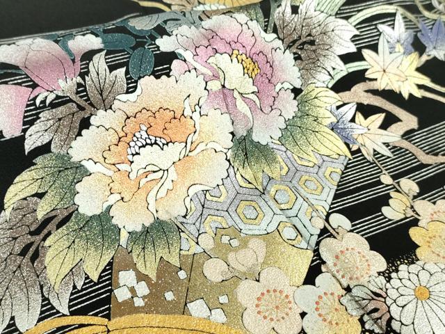 平和屋本店●極上　金彩友禅　卓越技能者・名工・和田光正　黒留袖　花束文　金銀彩　逸品　DZAB4144kh6_5