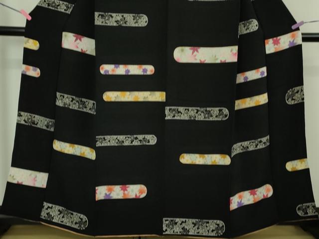平和屋着物○極上 小紋 楓 黒地 鬼しぼ縮緬 金彩 逸品 DZAB4155kh6