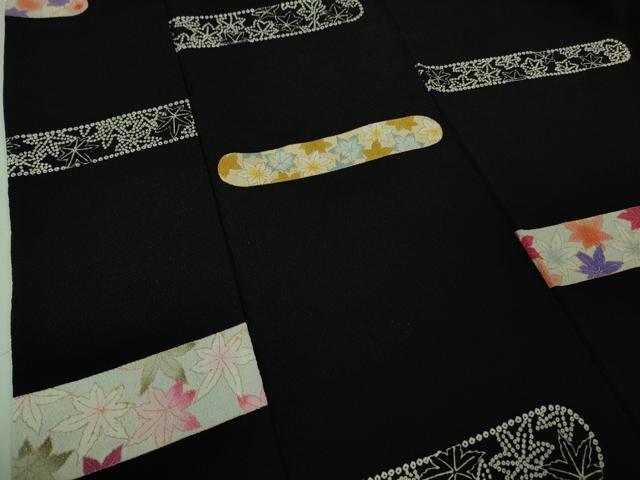 平和屋着物●極上　小紋　楓　黒地　鬼しぼ縮緬　金彩　逸品　DZAB4155kh6 平和屋本店□極上 摺型友禅 京都 多ち花 小紋 枝花文 鬼しぼ縮緬 逸品