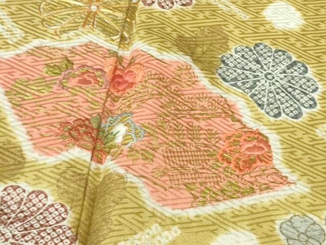 平和屋本店●極上　創業460年・千總　訪問着　駒刺繍　地紙花文　芥子色地　金彩　小田急百貨店扱い　逸品　DZAB4159kh6_5