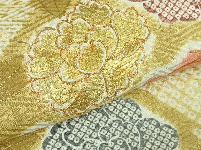 平和屋本店●極上　創業460年・千總　訪問着　駒刺繍　地紙花文　芥子色地　金彩　小田急百貨店扱い　逸品　DZAB4159kh6_6