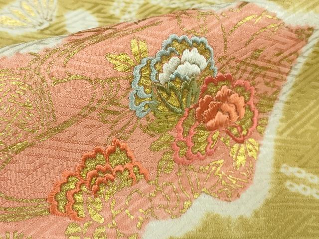 平和屋本店●極上　創業460年・千總　訪問着　駒刺繍　地紙花文　芥子色地　金彩　小田急百貨店扱い　逸品　DZAB4159kh6_7