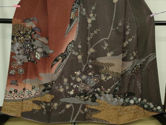 平和屋着物●極上　中国三大刺繍　スワトウ刺繍　汕頭刺繍　訪問着　草花文　暈し染め　金糸　金通し地　逸品　DZAB4165kh6_3