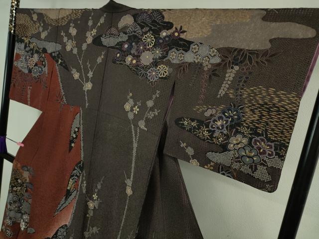 平和屋着物●極上　中国三大刺繍　スワトウ刺繍　汕頭刺繍　訪問着　草花文　暈し染め　金糸　金通し地　逸品　DZAB4165kh6_2