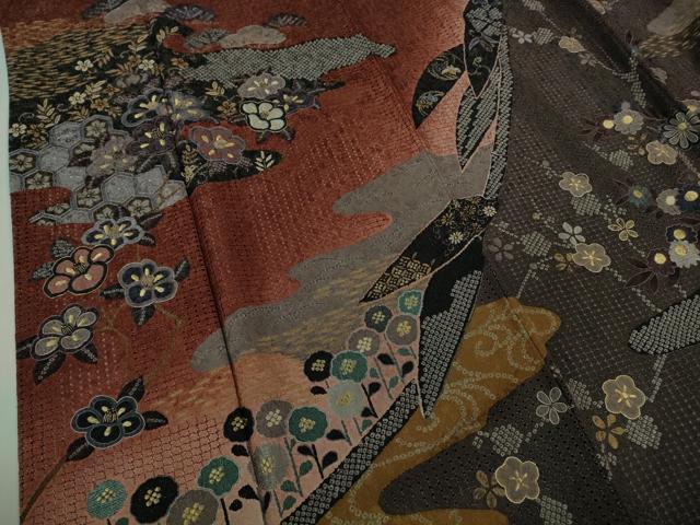 平和屋着物●極上　中国三大刺繍　スワトウ刺繍　汕頭刺繍　訪問着　草花文　暈し染め　金糸　金通し地　逸品　DZAB4165kh6_4