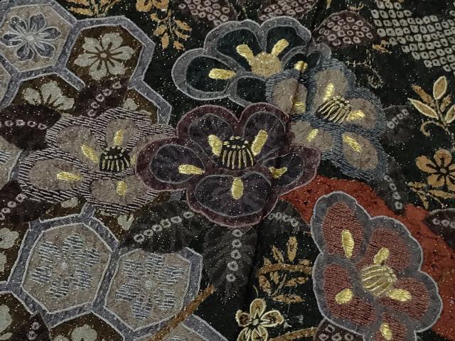 平和屋着物●極上　中国三大刺繍　スワトウ刺繍　汕頭刺繍　訪問着　草花文　暈し染め　金糸　金通し地　逸品　DZAB4165kh6_5