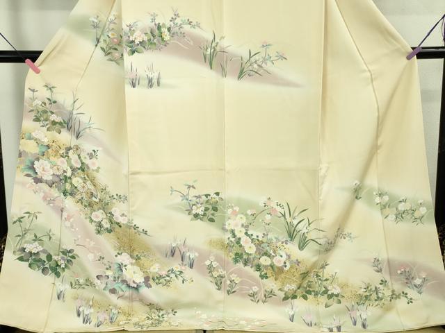 平和屋本店●極上　訪問着　刺繍　四季花文　鳥の子色地　暈し染め　金彩　ロング丈　逸品　DZAB4167kh6_3