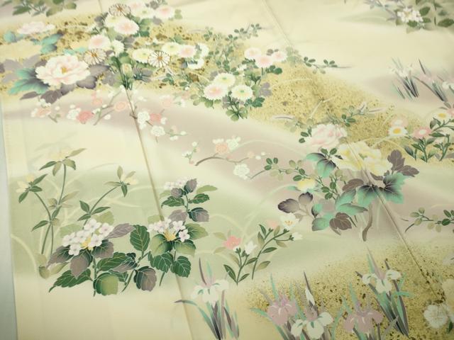 平和屋本店●極上　訪問着　刺繍　四季花文　鳥の子色地　暈し染め　金彩　ロング丈　逸品　DZAB4167kh6_4