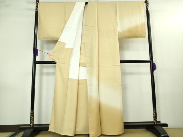 平和屋着物●極上　京加賀友禅　百貫石峰　訪問着　お召地　花唐草地紋　蜂蜜色地　暈し染め　逸品　DZAB4168kh6_1