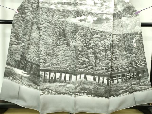 平和屋本店●極上　琉染の創設者　山岡古都　水墨書　訪問着　日本の名勝　京都嵐山　渡月橋　逸品　DZAB4172kh6_3