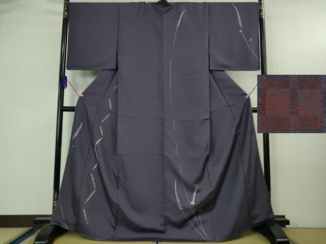 平和屋本店●極上　山口美術織物 皇室 伊勢神宮御用 西陣織 訪問着 お召地 総刺繍　錦繍　筆　草花　深紫色地　逸品　未使用　DZAB4180kh6