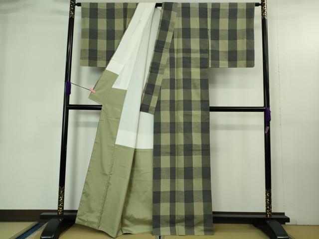 平和屋着物●極上　結城紬　80亀甲　おく玉　手織　格子　証紙付き　逸品　DZAB4187kh6_2