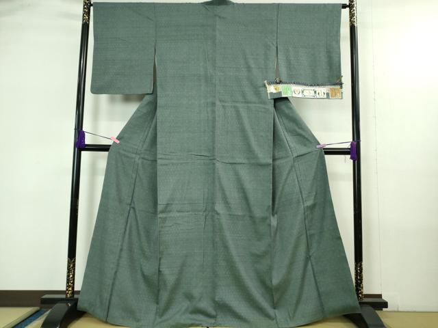 平和屋本店●極上　本場結城紬　重要無形文化財　色無地　錆御納戸色　証紙付き　逸品　DZAB4189kh6_1