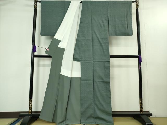平和屋本店●極上　本場結城紬　重要無形文化財　色無地　錆御納戸色　証紙付き　逸品　DZAB4189kh6_2