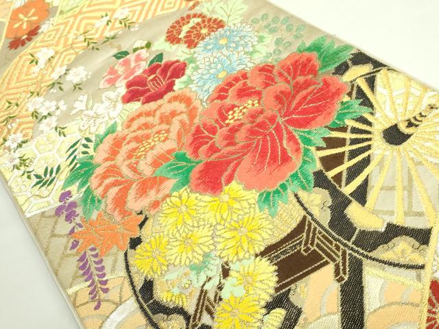 平和屋着物●極上　西陣　川島織物　太鼓柄　本袋帯　唐織　花車文　金糸　逸品　DZAB4223kh6_1