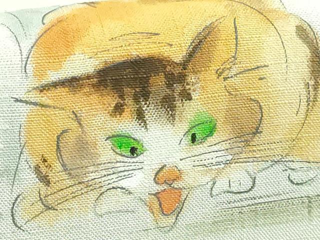 平和屋着物●極上　つけ帯　手描き　紬地　猫　絹鼠色地　逸品　DZAB4263kh6_7