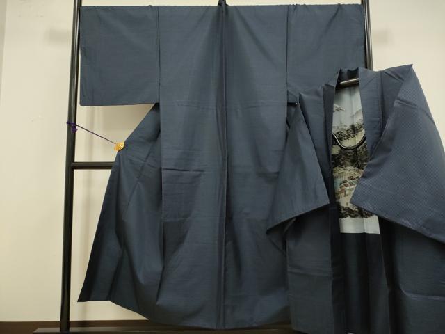 平和屋着物●極上　男性　紬　アンサンブル　キングサイズ　長羽織　濃い青藍色　逸品　未使用　DZAB4715kh6 平和屋着物□極上 男性 紬 アンサンブル キングサイズ 長襦袢(無双