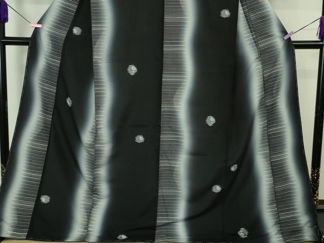 平和屋着物●極上　小紋　よろけ縞　楓　暈し染め　黒地　金銀彩　ロング丈　逸品　未使用　DZAB4325kh6_3
