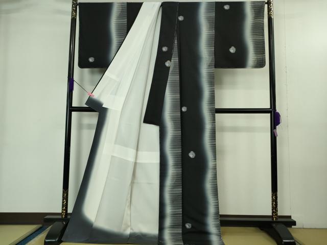 平和屋着物●極上　小紋　よろけ縞　楓　暈し染め　黒地　金銀彩　ロング丈　逸品　未使用　DZAB4325kh6_1