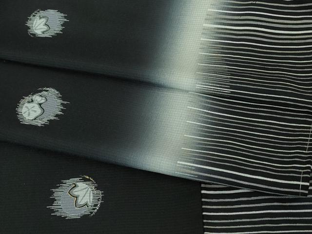 平和屋着物●極上　小紋　よろけ縞　楓　暈し染め　黒地　金銀彩　ロング丈　逸品　未使用　DZAB4325kh6_7