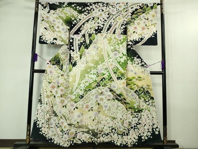 平和屋着物＊夏物　小紋　絽　流水文　黒地　正絹　逸品　AABF5778fy 平和屋着物＊夏物 小紋 絽 流水文 黒地 正絹 逸品 AABF5778fyの通販は