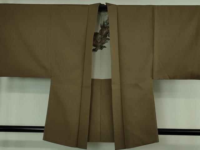 平和屋着物∞極上　男性　羽織　紬地　枯茶色　羽裏・唐獅子　逸品　DZAB4342kh6